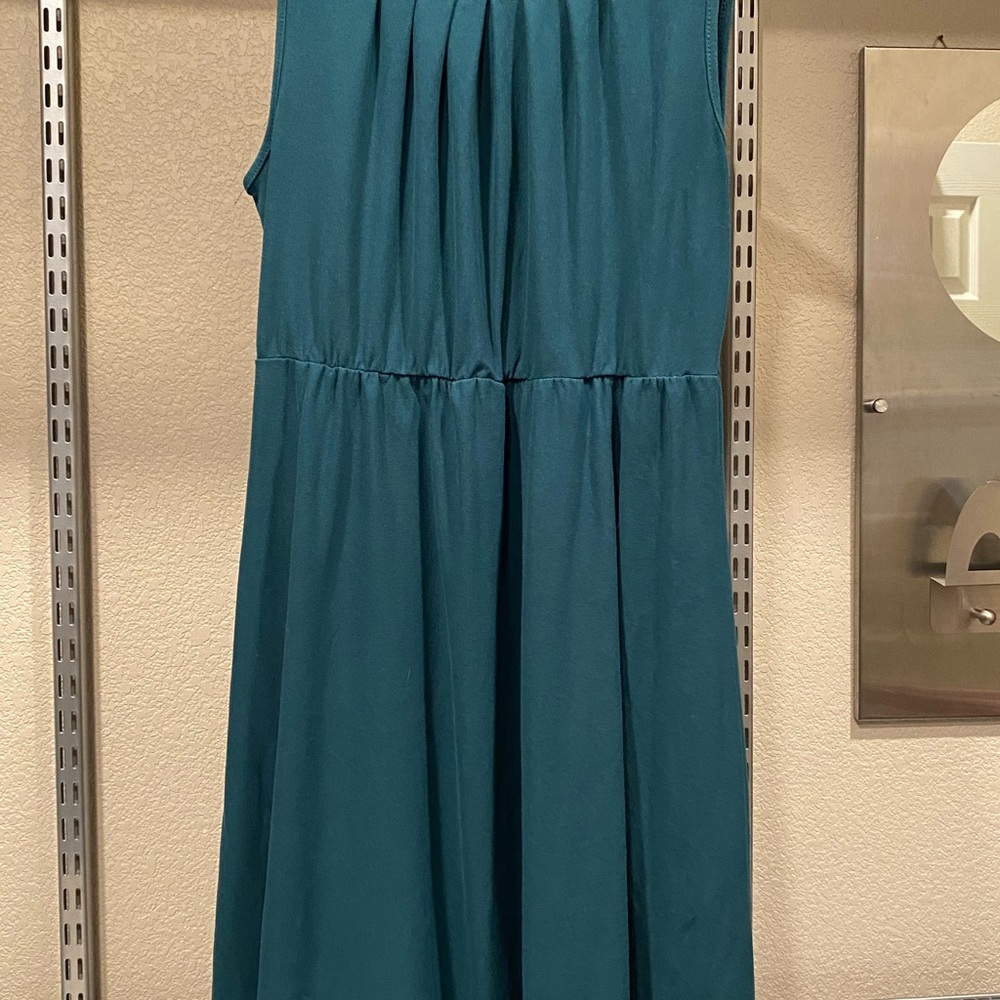 Teal Pleated Tiered Midi Sundress